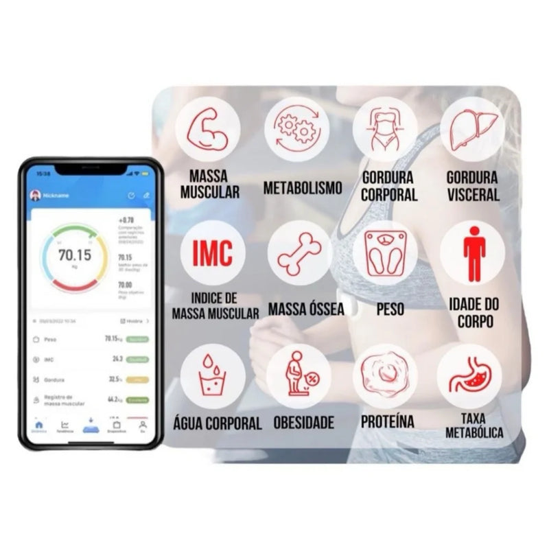 Balança Digital Inteligente Bluetooth até 180 kg